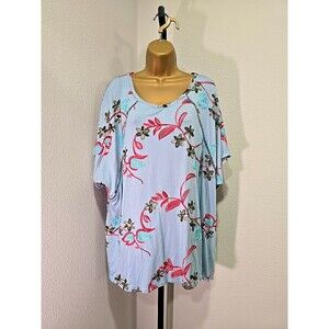 Embroidered Cottagecore Floral Ruffle Stretch Blue Top Womens 3x Liv Los Angeles